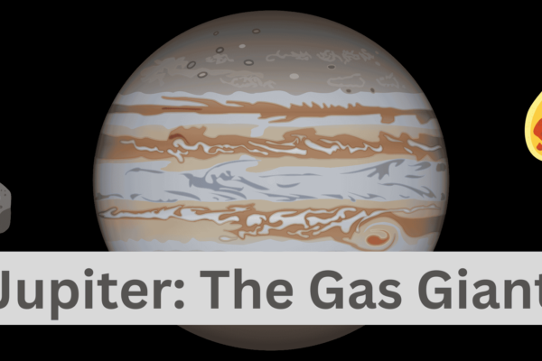 banner showing Planet Jupiter's image and text Jupiter the gas giant